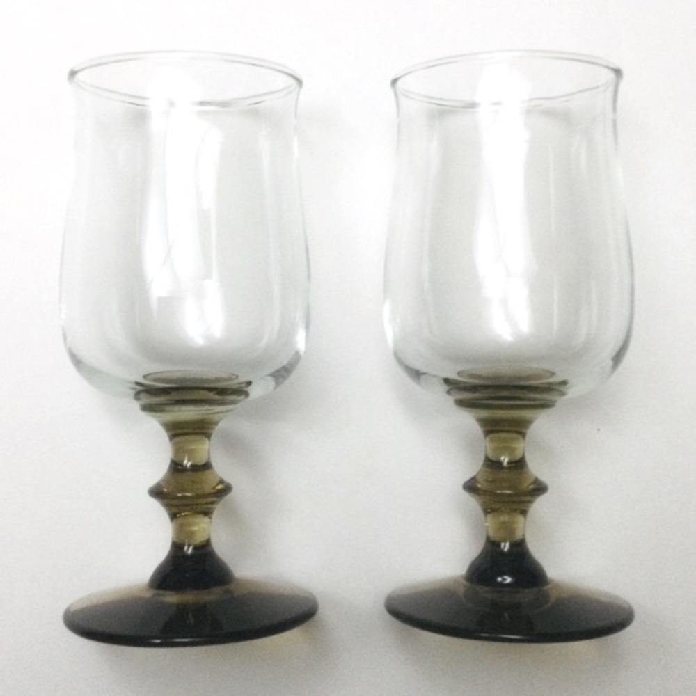 VINTAGE - RETRO - LIBBEY - TULIP - AMBER WAFER STEM - MEDIUM JUICE GLASSES